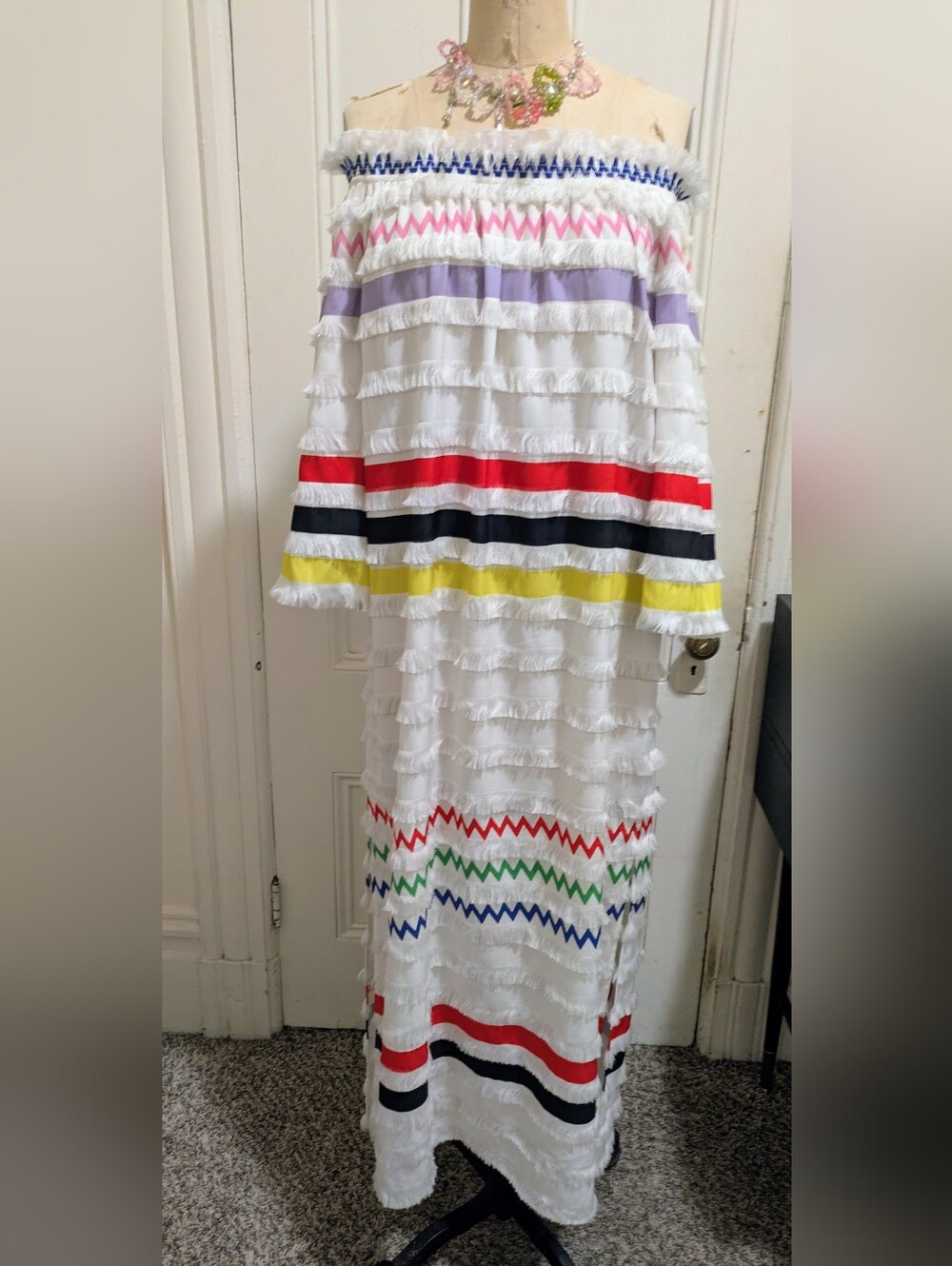 Cynthia Rowley Multicolor Patterned Maxi Dress Anthropologie Off The Shoulder